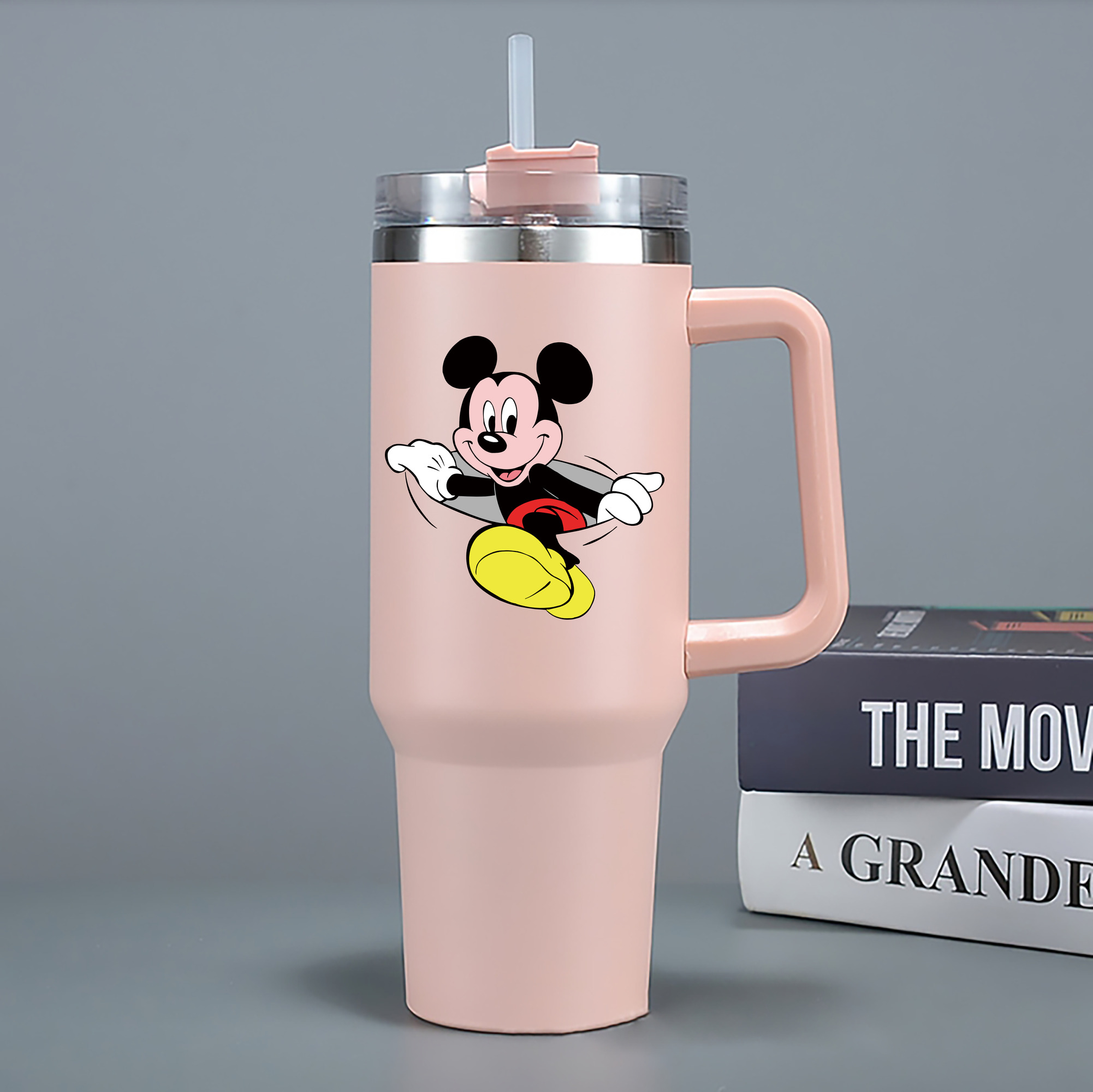 （画像用） ミッキーマウス Mickey Mouse 1200mL車用タンブラー - クリスタルステッカー（プラスチックストロー付き）